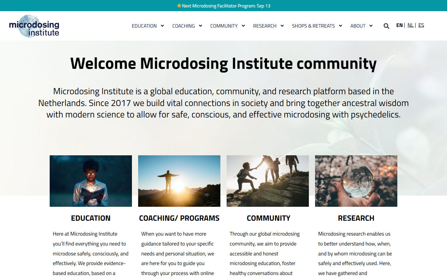 Microdosing Institute official website screenshot