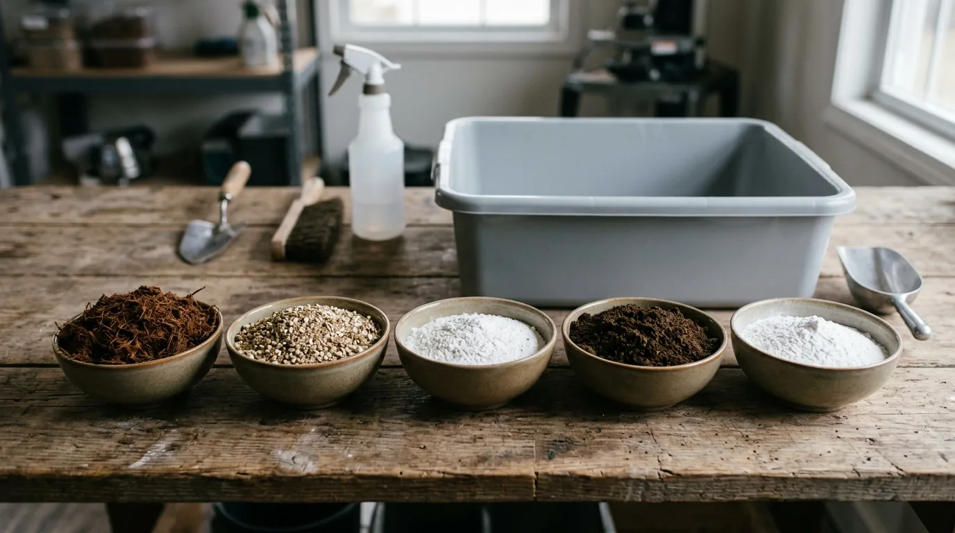 Bowls of common casing ingredients arranged on a workbench.