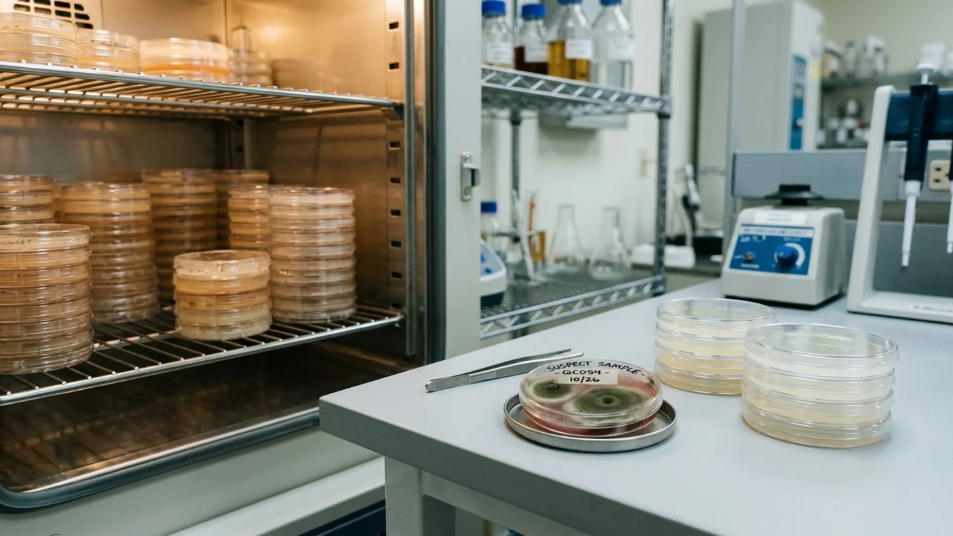 Sealed substrate and culture samples separated for contamination inspection and comparison.