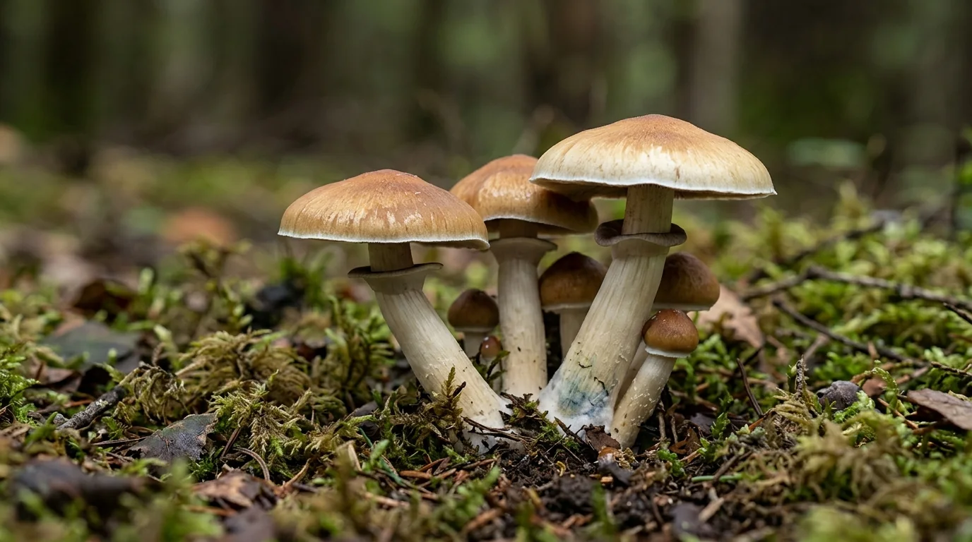 Fresh Golden Teacher mushrooms photographed for the LearnShrooms strain library