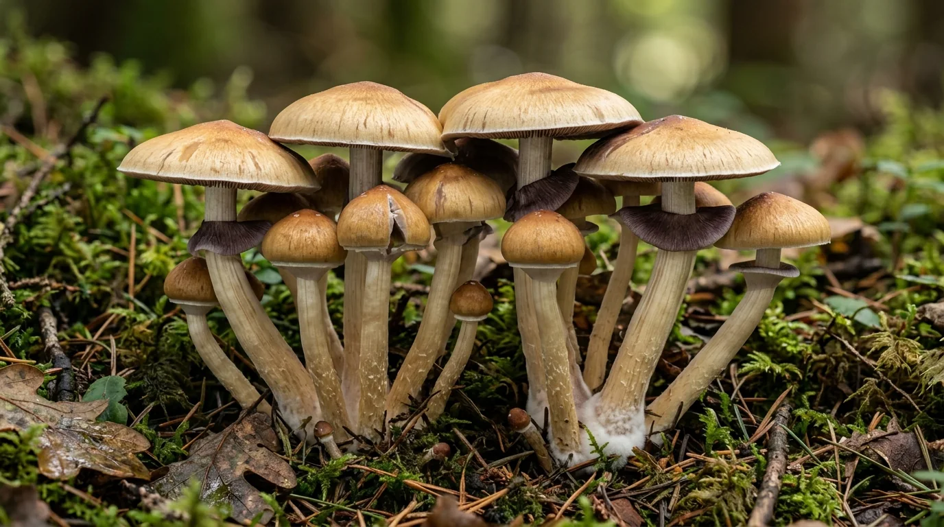 Fresh B+ mushrooms photographed for the LearnShrooms strain library