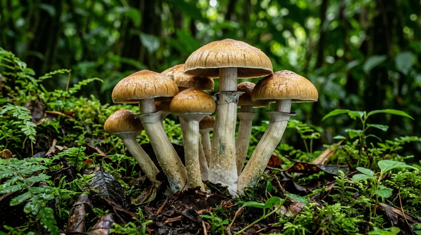Fresh Amazonian mushrooms photographed for the LearnShrooms strain library