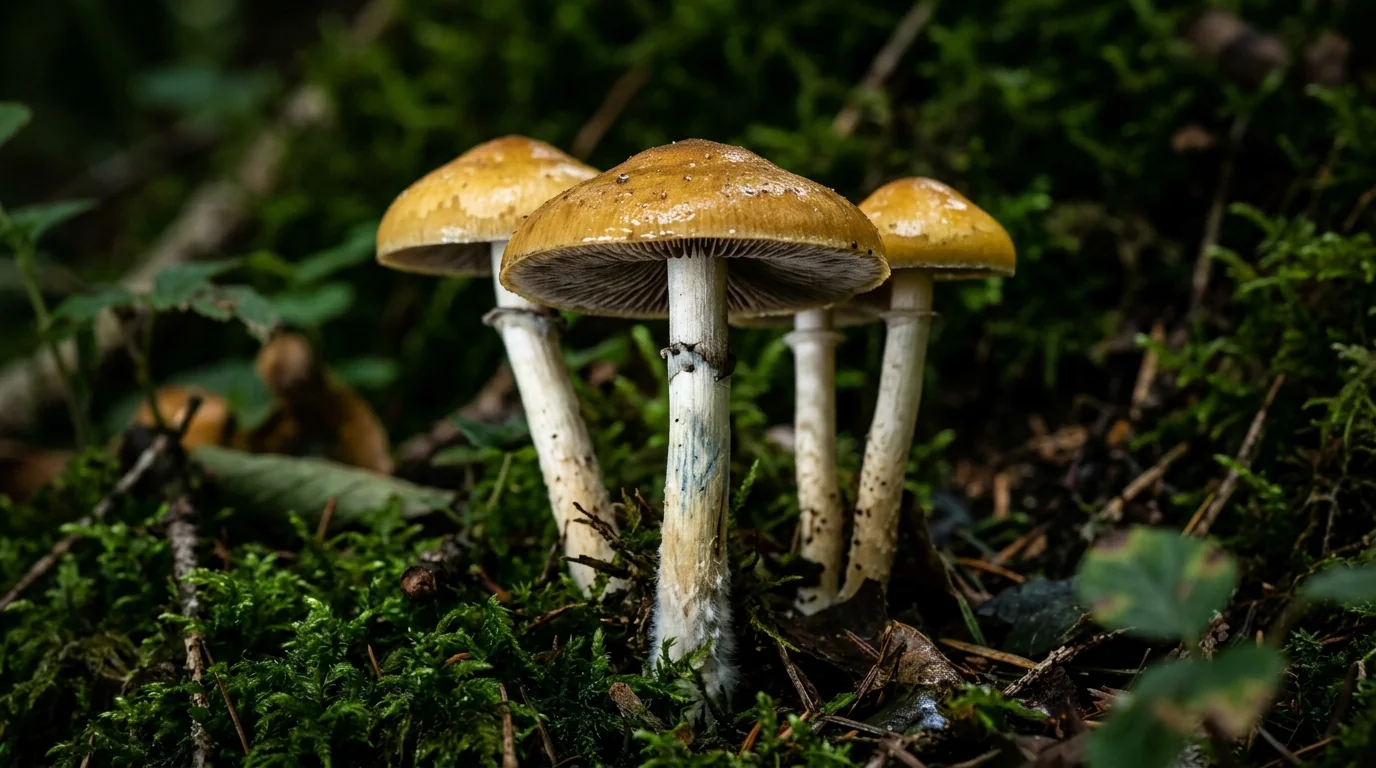 Fresh McKennaii mushrooms photographed for the LearnShrooms strain library