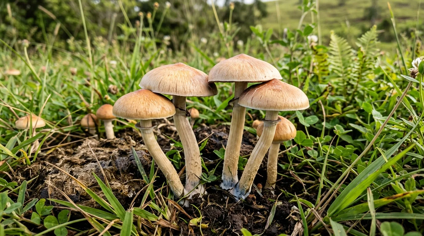 Fresh Pink Buffalo mushrooms photographed for the LearnShrooms strain library