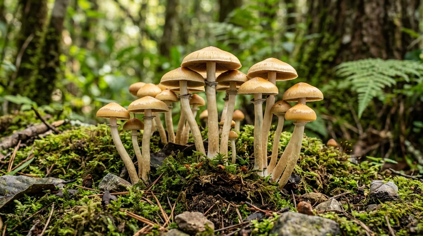 Fresh Mazatapec mushrooms photographed for the LearnShrooms strain library