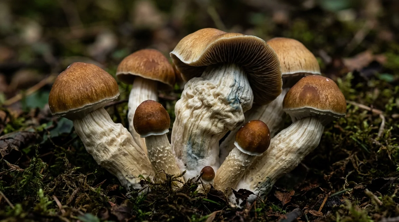 Fresh Melmac mushrooms photographed for the LearnShrooms strain library