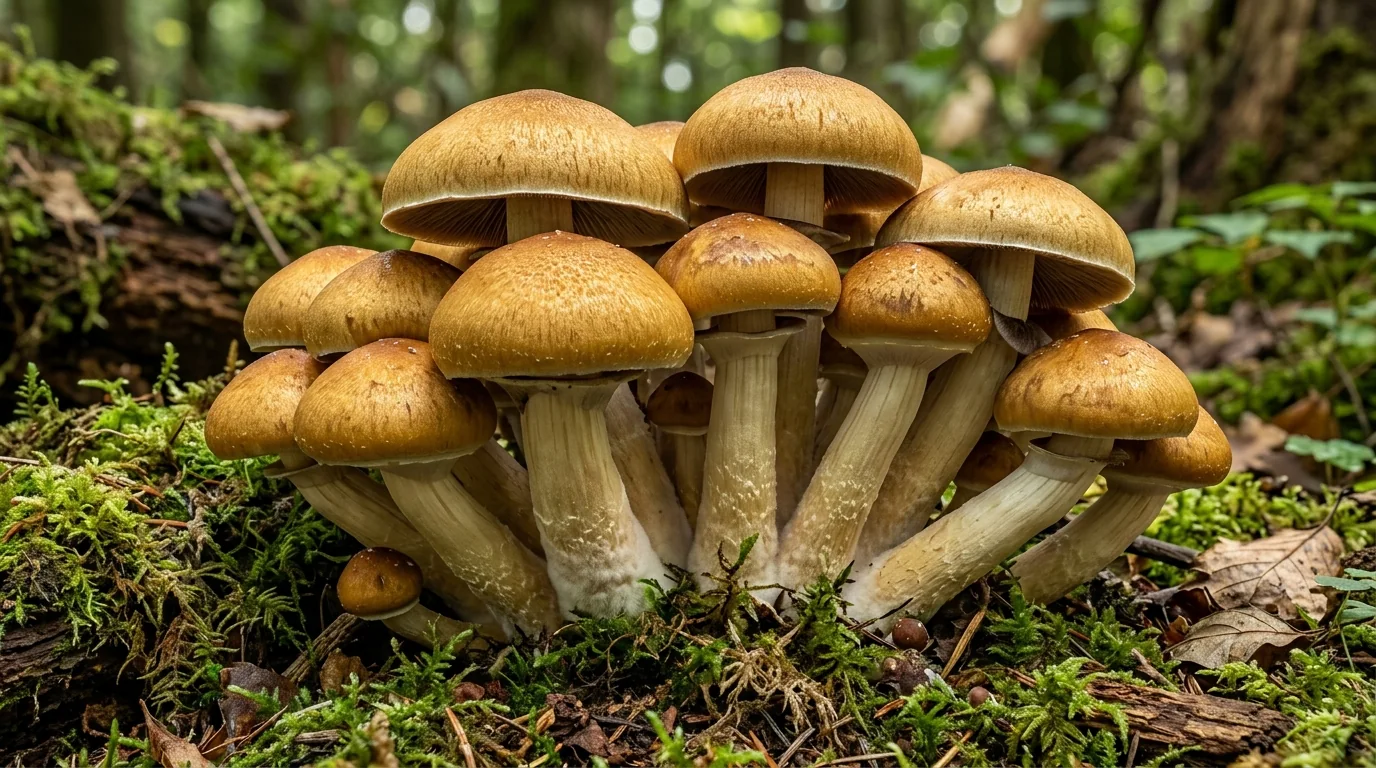 Fresh Golden Mammoth mushrooms photographed for the LearnShrooms strain library