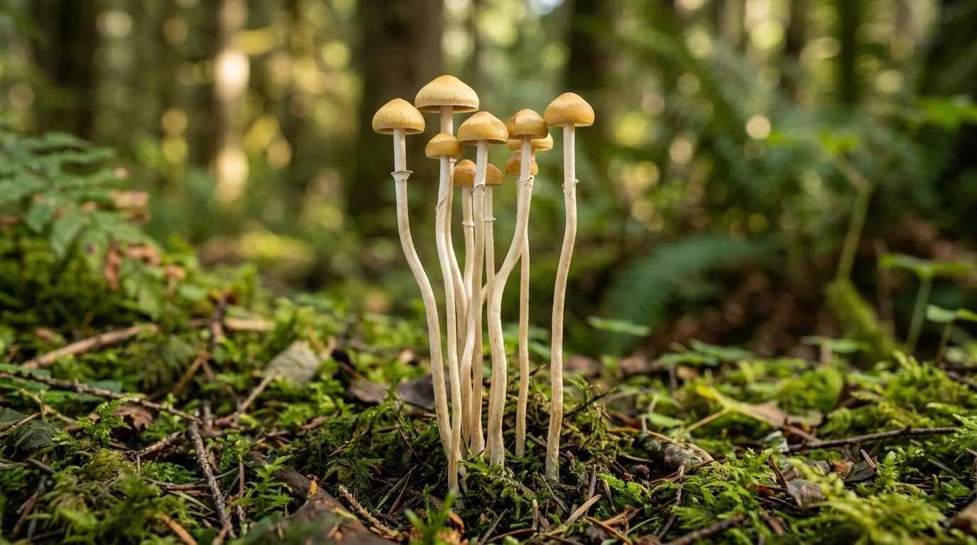 Fresh Daddy Long Legs mushrooms photographed for the LearnShrooms strain library