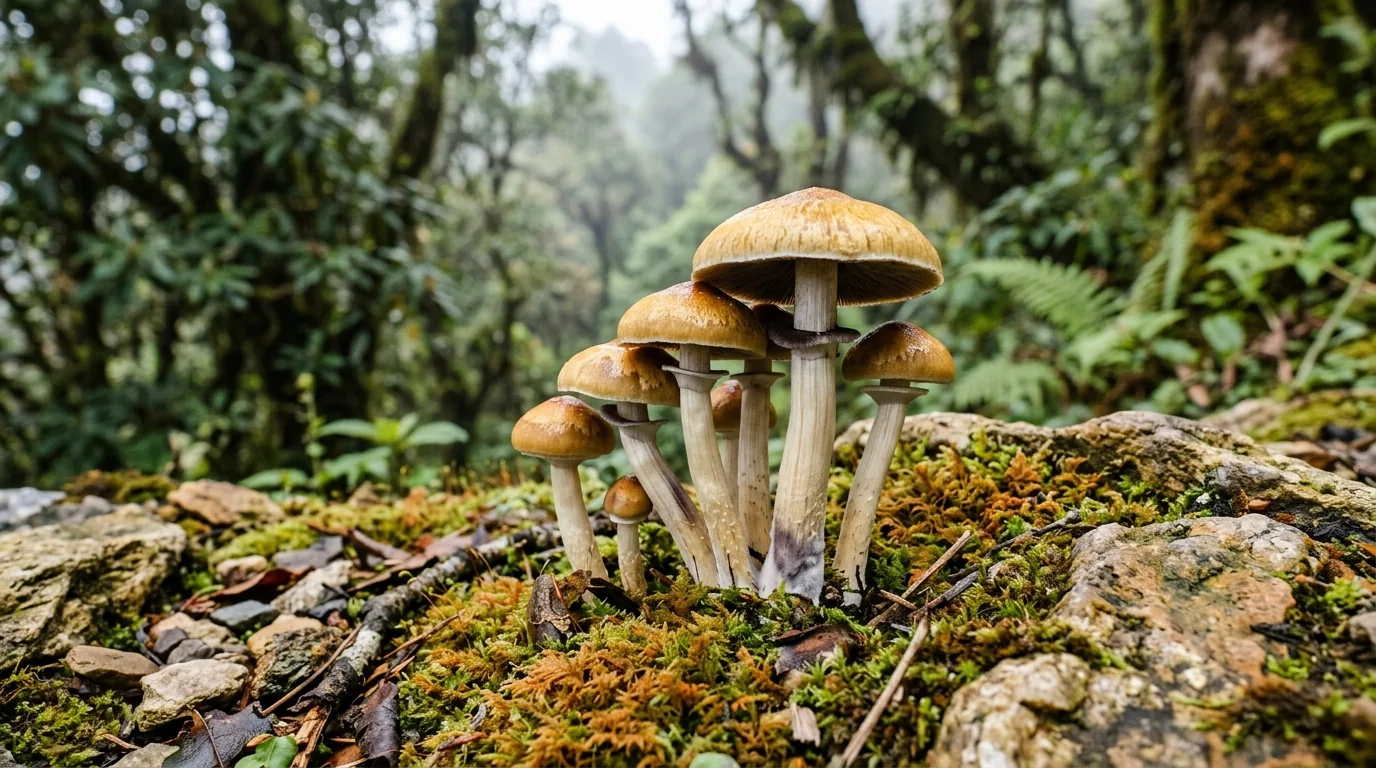 Fresh Kathmandu mushrooms photographed for the LearnShrooms strain library