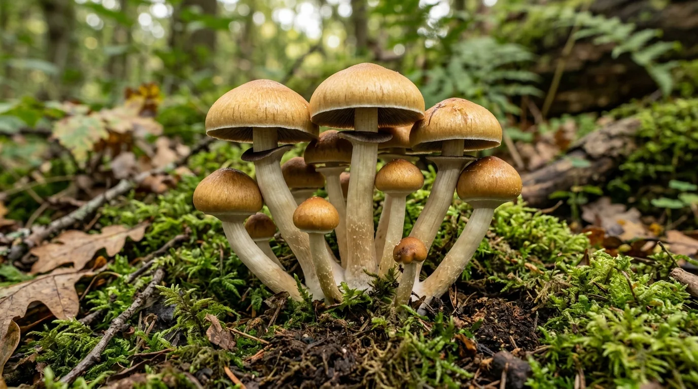 Fresh S.S. Elpis mushrooms photographed for the LearnShrooms strain library